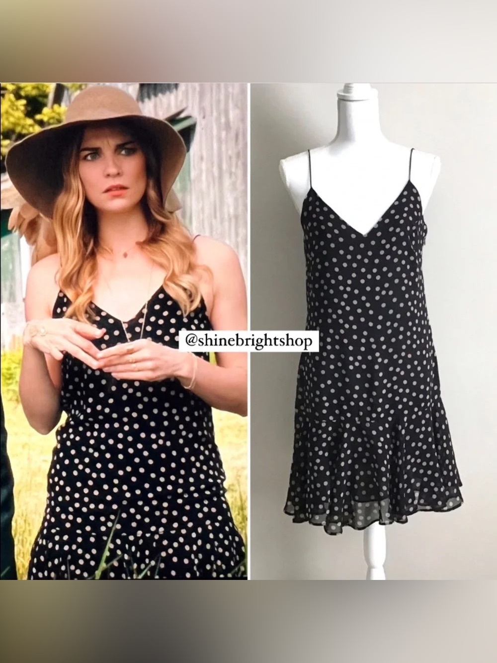 Rare Alexis rose Zara Black Polka Dot Slip Dress with V-Neck schitts creek med